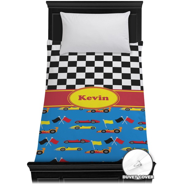Custom Racing Car Duvet Cover - Twin (Personalized)
