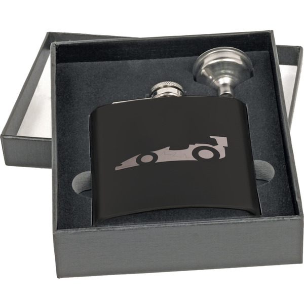 Racing Car Engraved Black Flask Gift Set