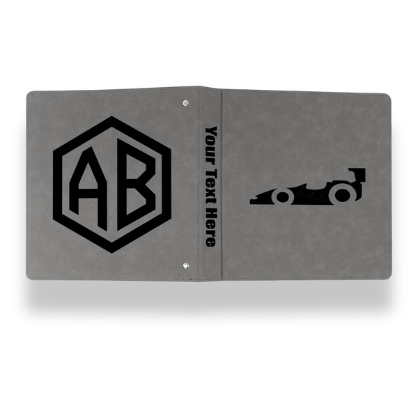 Racing Car Leather Binder - 1" - Grey - Back Spine Front View
