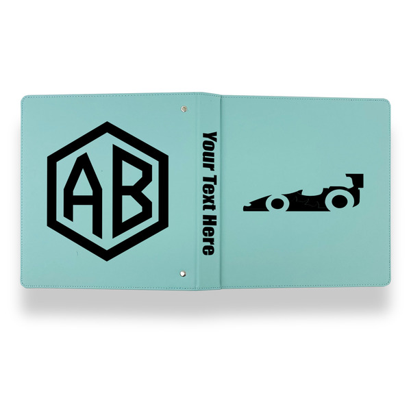 Racing Car Leather Binder - 1" - Teal - Back Spine Front View