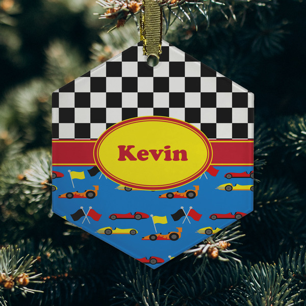 Racing Car Frosted Glass Ornament - Hexagon (Lifestyle)