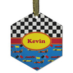 Racing Car Flat Glass Ornament - Hexagon w/ Name or Text