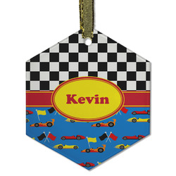 Racing Car Flat Glass Ornament - Hexagon w/ Name or Text