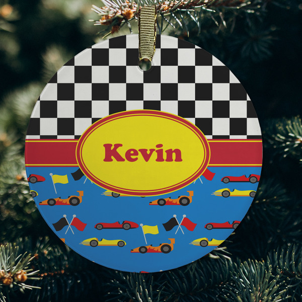 Racing Car Frosted Glass Ornament - Round (Lifestyle)