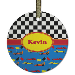 Racing Car Flat Glass Ornament - Round w/ Name or Text