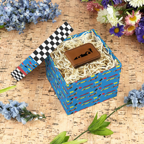Racing Car Gift Boxes with Lid - Canvas Wrapped - Small - In Context