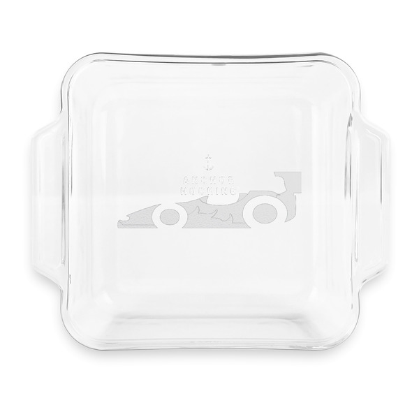 Custom Racing Car Glass Cake Dish with Truefit Lid - 8in x 8in