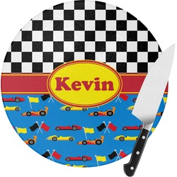 Racing Car Round Glass Cutting Board - Medium (Personalized)