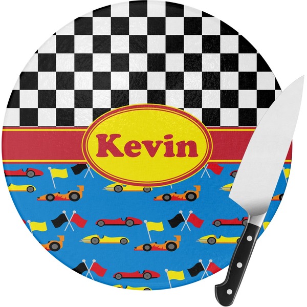 Custom Racing Car Round Glass Cutting Board - Medium (Personalized)