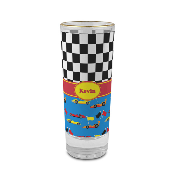 Custom Racing Car 2 oz Shot Glass -  Glass with Gold Rim - Set of 4 (Personalized)