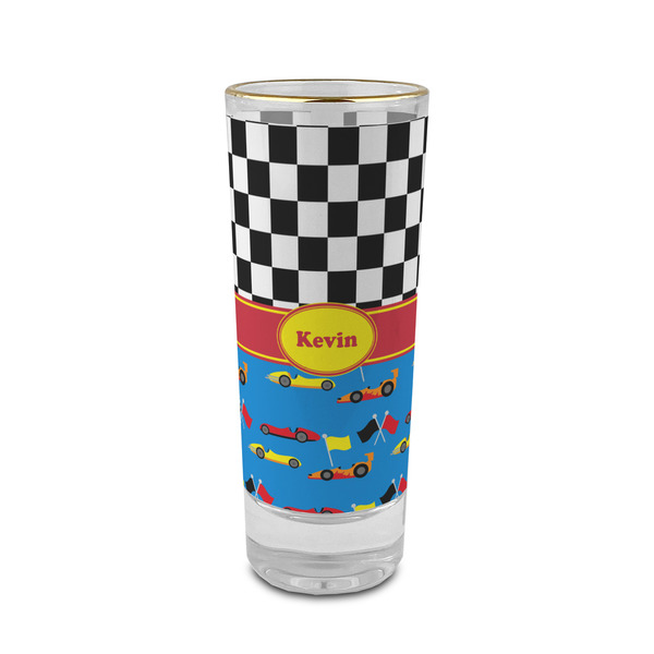 Custom Racing Car 2 oz Shot Glass -  Glass with Gold Rim - Single (Personalized)
