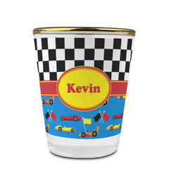 Racing Car Glass Shot Glass - 1.5 oz - with Gold Rim - Single (Personalized)