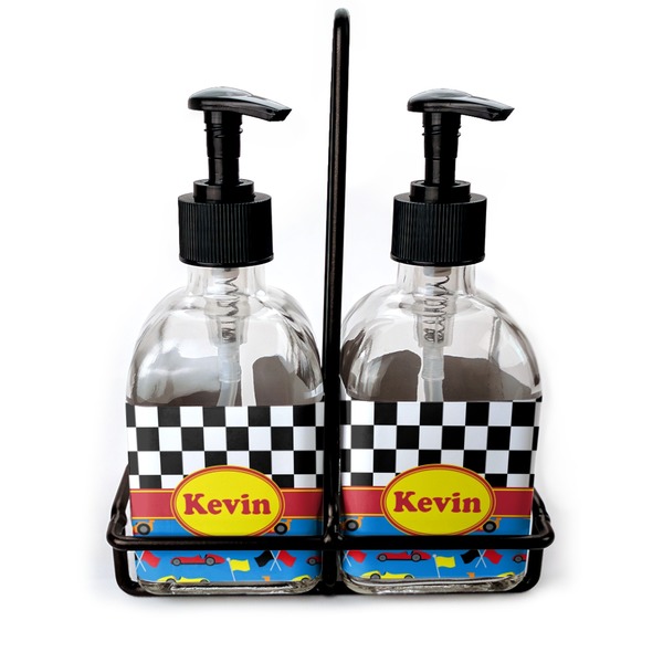Custom Racing Car Glass Soap & Lotion Bottle Set (Personalized)