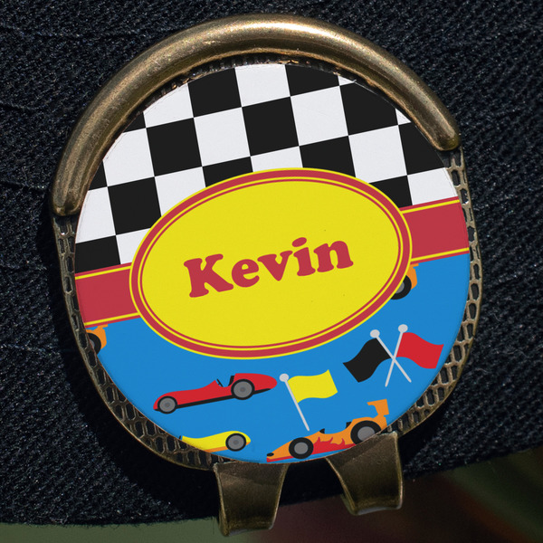 Racing Car Golf Ball Marker Hat Clip - Gold - Close Up