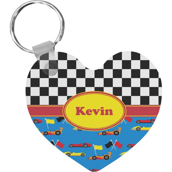 Custom Racing Car Heart Plastic Keychain w/ Name or Text