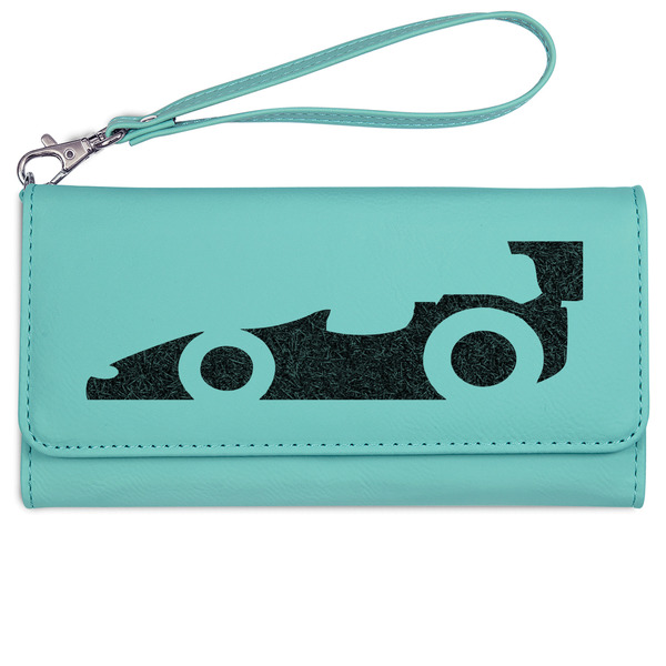Racing Car Ladies Wallet - Leather - Teal - Front View