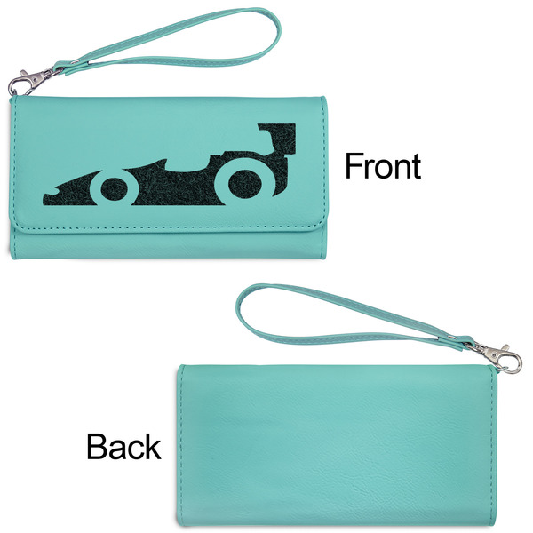 Racing Car Ladies Wallets - Faux Leather - Teal - Front & Back View