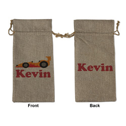 Racing Car Large Burlap Gift Bag - Front & Back (Personalized)