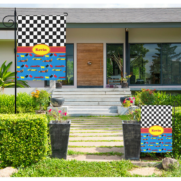 Custom Racing Car Large Garden Flag - Double Sided (Personalized)