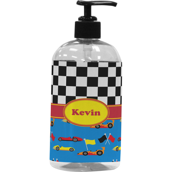 Custom Racing Car Plastic Soap / Lotion Dispenser (16 oz - Large - Black) (Personalized)