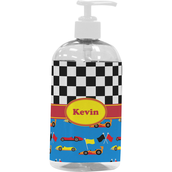 Custom Racing Car Plastic Soap / Lotion Dispenser (16 oz - Large - White) (Personalized)
