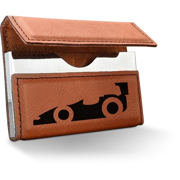 Custom Racing Car Leatherette Business Card Holder - Double Sided (Personalized)