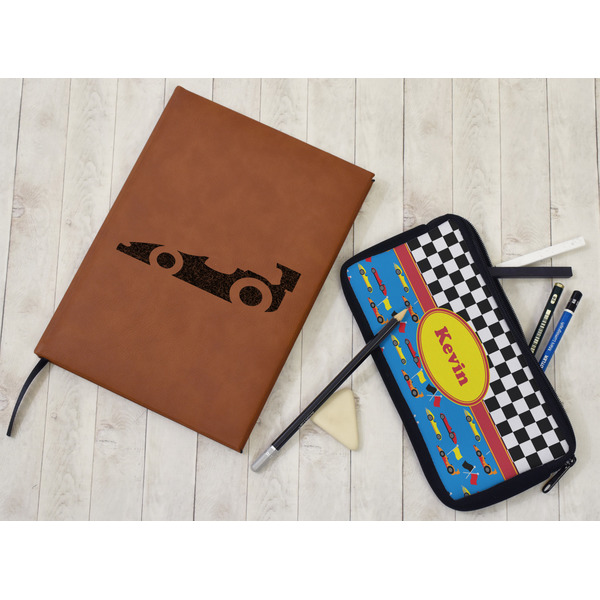 Racing Car Leather Sketchbook - Large - Double Sided - In Context