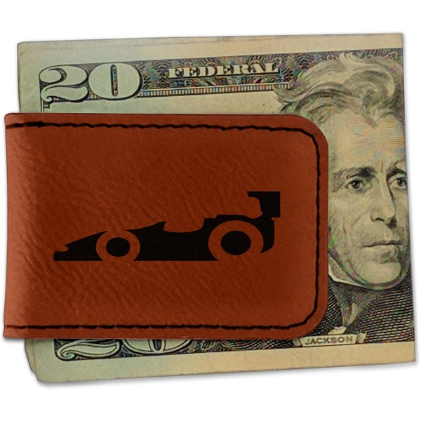 Custom Racing Car Leatherette Magnetic Money Clip - Double Sided (Personalized)