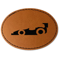 Racing Car Faux Leather Iron On Patch - Oval
