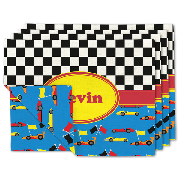Custom Racing Car Double-Sided Linen Placemat - Set of 4 w/ Name or Text