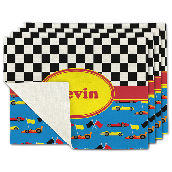 Custom Racing Car Single-Sided Linen Placemat - Set of 4 w/ Name or Text