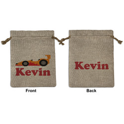 Racing Car Medium Burlap Gift Bag - Front & Back (Personalized)