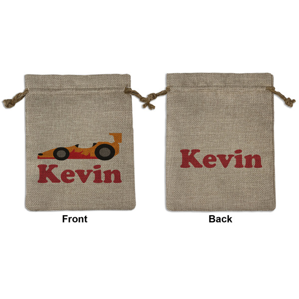 Custom Racing Car Medium Burlap Gift Bag - Front & Back (Personalized)