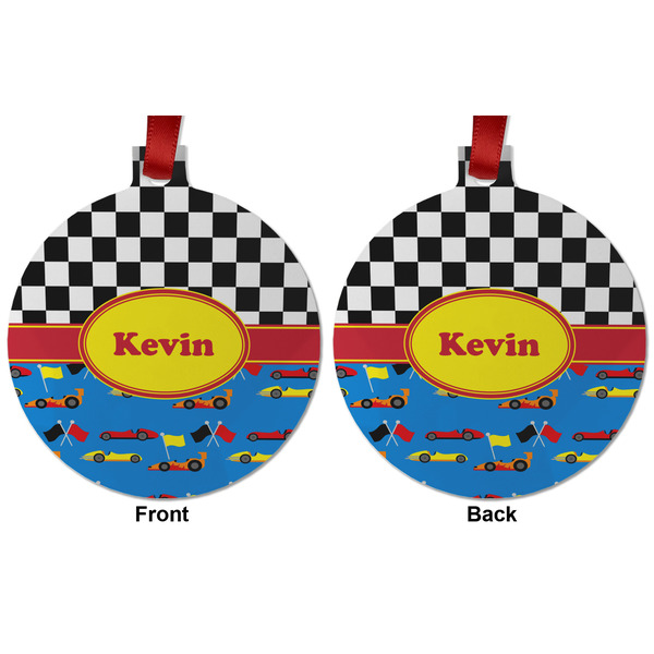 Racing Car Metal Ball Ornament - Front and Back