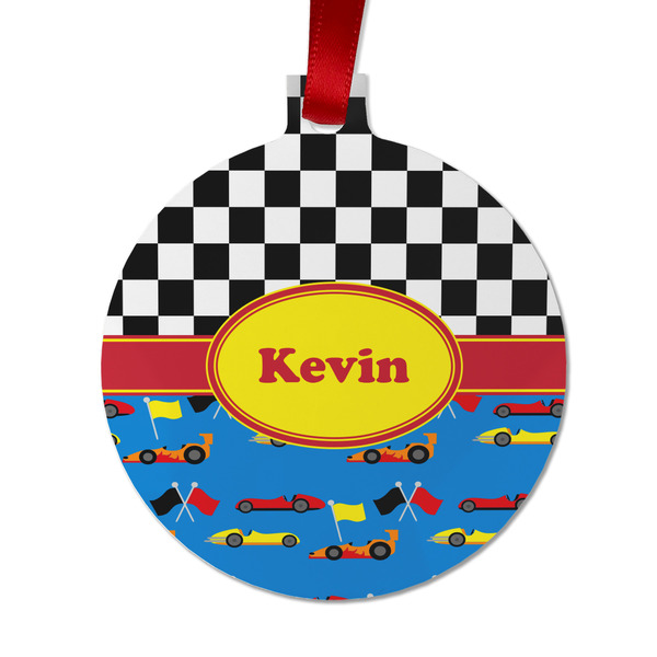 Custom Racing Car Metal Ball Ornament - Double Sided w/ Name or Text