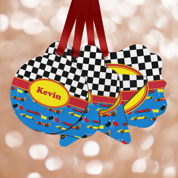 Custom Racing Car Metal Ornaments - Double Sided w/ Name or Text