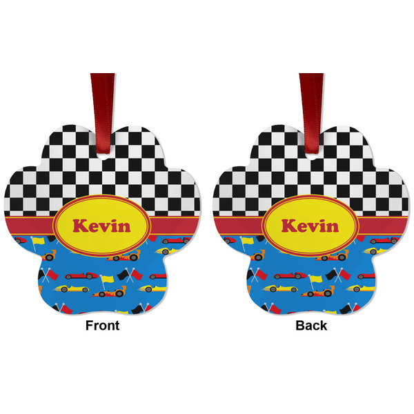 Racing Car Metal Paw Ornament - Front and Back