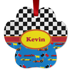 Racing Car Metal Paw Ornament - Double Sided w/ Name or Text