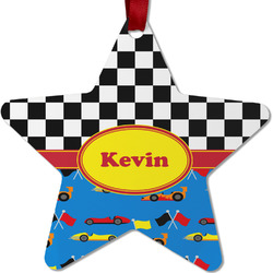 Racing Car Metal Star Ornament - Double Sided w/ Name or Text