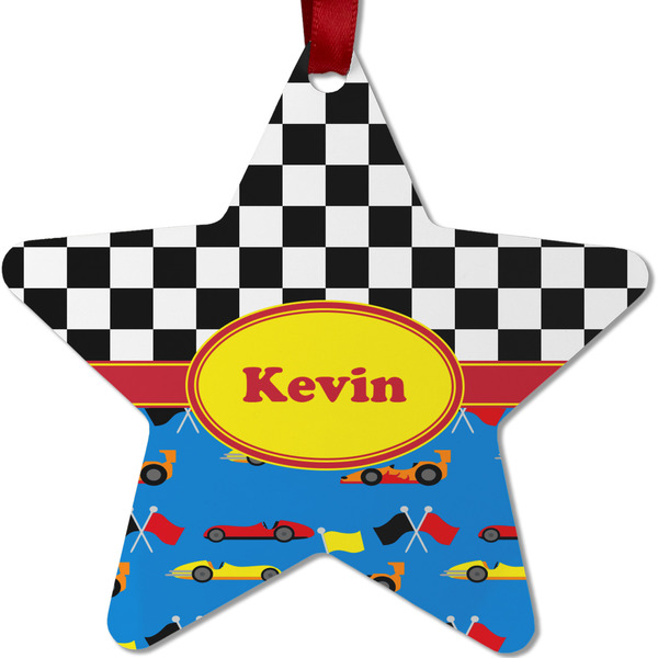 Custom Racing Car Metal Star Ornament - Double Sided w/ Name or Text