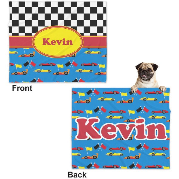 Racing Car Microfleece Dog Blanket - Large- Front & Back