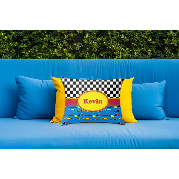 Racing Car Outdoor Throw Pillow  - LIFESTYLE (Rectangular - 20x14)