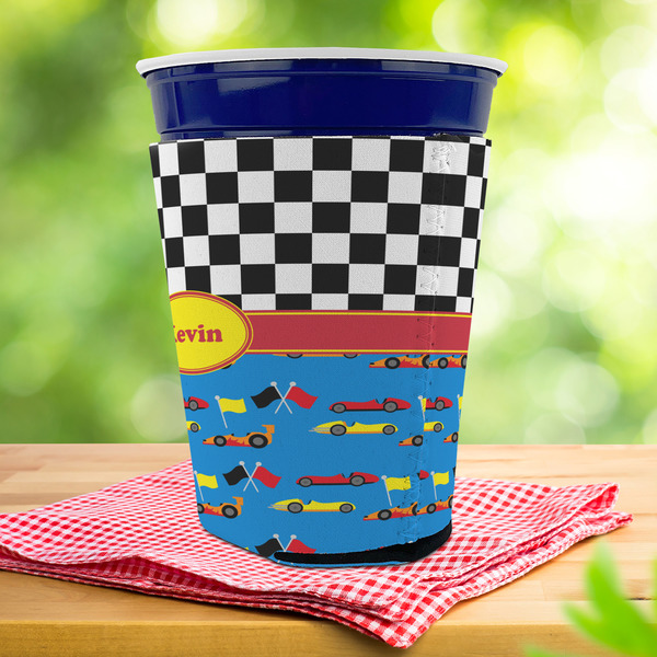 Racing Car Party Cup Sleeves - with bottom - Lifestyle
