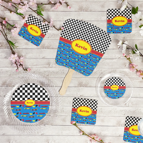 Racing Car Party Supplies Combination Image - All items - Plates, Coasters, Fans