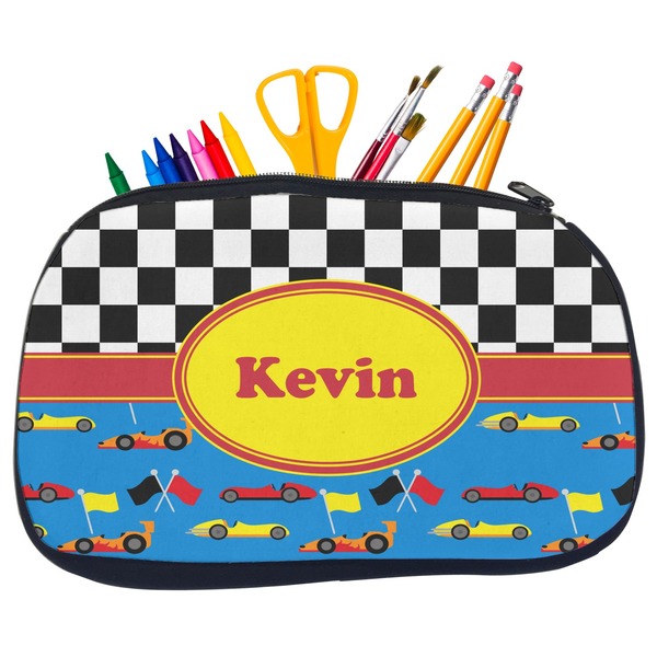 Custom Racing Car Neoprene Pencil Case - Medium w/ Name or Text