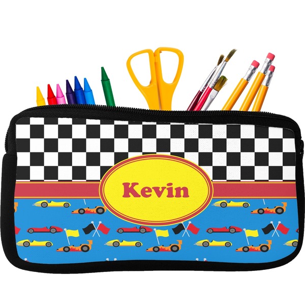 Custom Racing Car Neoprene Pencil Case - Small w/ Name or Text
