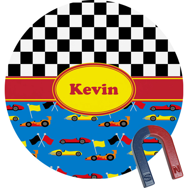 Custom Racing Car Round Fridge Magnet (Personalized)