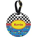 Racing Car Plastic Luggage Tag - Round (Personalized)