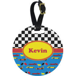 Racing Car Plastic Luggage Tag - Round (Personalized)