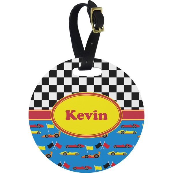 Custom Racing Car Plastic Luggage Tag - Round (Personalized)